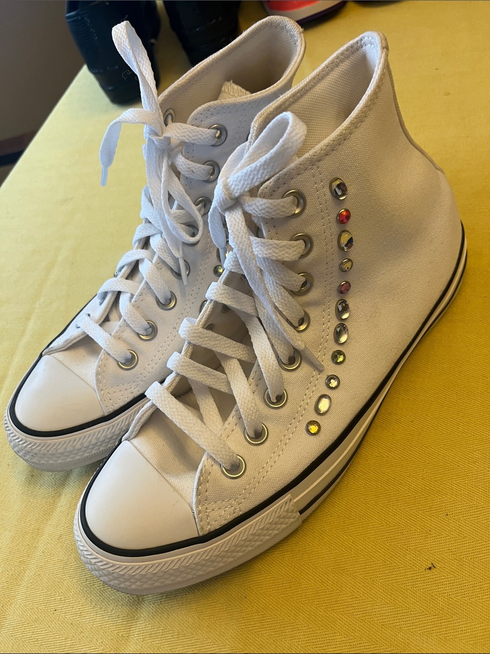 Converse White High-Top Sneakers with Multicolor Gem Studs